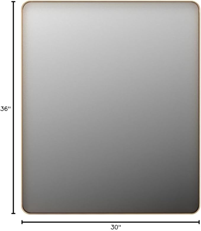 LOAAO 30”X36” Gold Bathroom Mirror, Rounded Rectangle Gold Frame Mirror, Brushed Gold Bathroom Vanity Mirror Wall-Mounted, Anti-Rust, Tempered Glass, Hangs Horizontally or Vertically