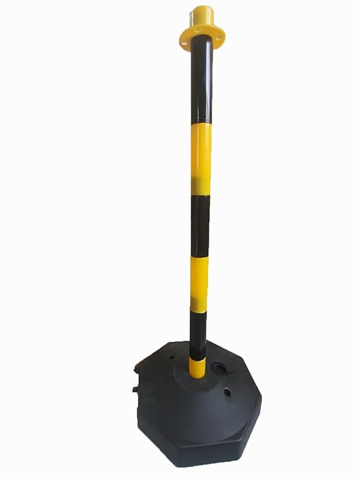 Adjustable Traffic Delineator Post Cones,10 Pack 34Inch,Traffic Safety Delineator Barrier with Fillable Base 6.6FT Chain,for Traffic Control Warning Parking Lot Construction Caution Roads,Yellow&Black