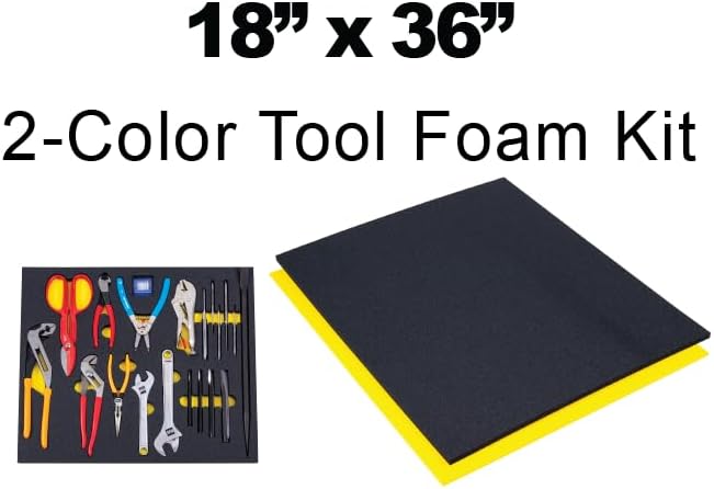 5S TOOL BOX SHADOW FOAM ORGANIZERS (2 COLOR) CUSTOM SIZE (18" x 36"", Black Top/Yellow Bottom)