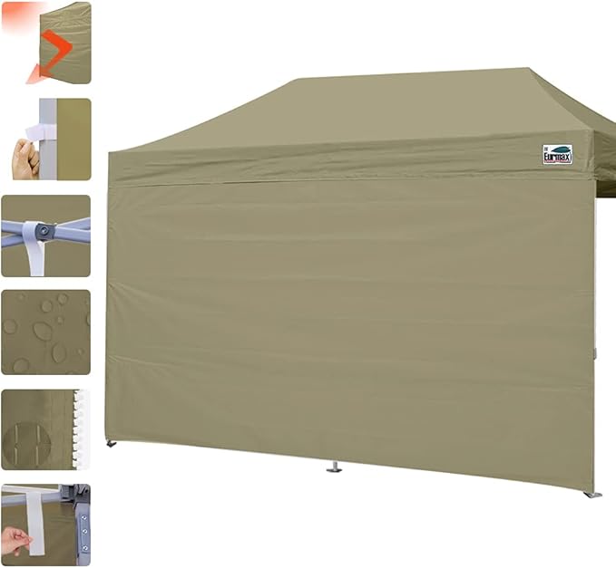 Eurmax USA Instant Canopy SunWall Camping Tent Tarp Shelter 10x20 Canopy Wall Sidewall Canopy Tent Sidewalls for Pop Up Canopy Tent,1 Pack Sidewall Only(Khaki)