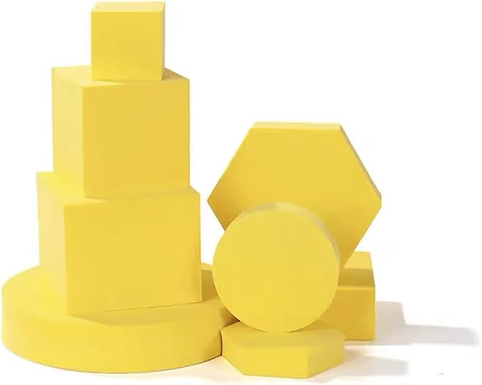 8PCS Geometric Cube Photo Props Set, Hard Foam Photography Background Props for Goods, Crafts, Lipstick, Jewelry, Cosmetics, Makeup Tools, Food (Yellow)