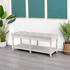 Kmax Storage Entryway Bench Tufted Shoe Rack Bench Wood Window Bench for Hallway Entrance Bedroom Corner, Beige