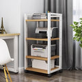 Adjustable 3-Tier Printer Stand, Heavy-Duty Under Desk Printer Cart with Storage Shelves, AV Media Stand for Home Office, White & Light Walnut Finish