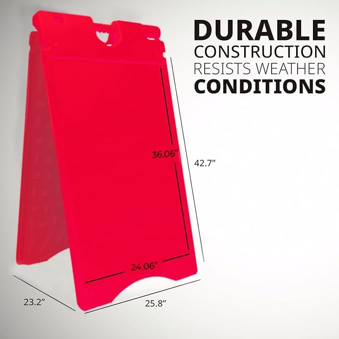Jumbl Outdoor A-Frame Sandwich Signboard 24” x 36” Display Surface – w/PVC Sign Protector & Sand Fill Holes – Duel Display Signage Stand for Storefront Sidewalk Curb (Red)