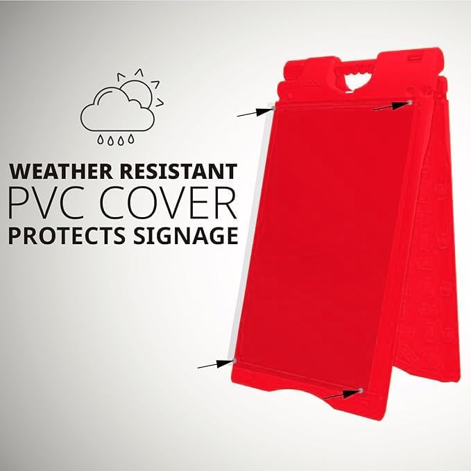 Jumbl Outdoor A-Frame Sandwich Signboard 24” x 36” Display Surface – w/PVC Sign Protector & Sand Fill Holes – Duel Display Signage Stand for Storefront Sidewalk Curb (Red)