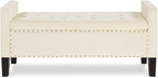 24KF Velvet Modern Upholstered Tufted Button Storage Bench with Arms for Bedroom,Entryway Living Room Soft Padded Seat-Cream