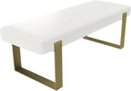 VANT Upholstered Bed Bench - Vintage Leather White Dove - Burnished Brass - Contemporary Modern, Bedroom Bench Seat, Hallway, or Entryway