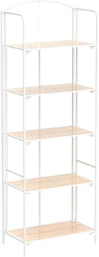 Crofy No Assembly Folding Bookshelf for Living Room, 5 Tier White Collapsible Book Shelf for Home Office, Portable Bookcase Storage Organizer