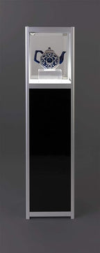 Displays2go Pedestal LED Display Case, Illuminated Panels, Rechargeable - Silver (LEDDCPSLV)