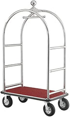 Global Industrial Silver Stainless Steel Bellman Cart Curved Uprights 8" Pneumatic Casters, 41-1/4"L x 24" W x 75" H, Hotel Luggage Cart for Commercial Use, Condos, Resorts