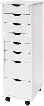 Pemberly Row Modern Solid Wood 6+2 Drawers Roll Utility Cart in White