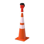 Cone-Mounted Retractable Belt Barrier with Orange Case and 20 Foot Black/Yellow Belt