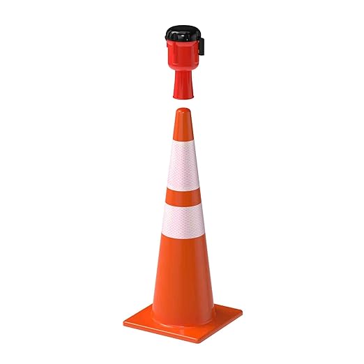 Cone-Mounted Retractable Belt Barrier with Orange Case and 40 Foot Black/Yellow Belt