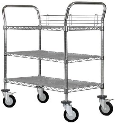 Omega 3 Tier Heavy Duty Rolling Utility Carts with Wheels and Handle Bar, NSF Certified 1200LBS, Commercial Serving Storage Cart for Warehouse Garage Kitchen, 18" Deep x 36" Wide x 39" High, Silver