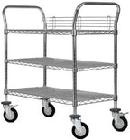 Omega 3 Tier Heavy Duty Rolling Utility Carts with Wheels and Handle Bar, NSF Certified 1200LBS, Commercial Serving Storage Cart for Warehouse Garage Kitchen, 18" Deep x 72" Wide x 39" High, Silver