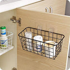 2 Set Adhesive Hanging Wall Basket Inside Cabinet Door Organizer,Wall Storage Basket-No Drilling Adhesive wall Basket for Cupboard Door,Space-Saving Small Hanging Baskets for Wall Mount Storage,Black