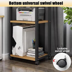 Adjustable 3-Tier Printer Stand, Heavy Duty Under Desk Cart with Storage Shelf, AV Media Stand for Home Office, White & Light Walnut, 4-Tier Organization Solution