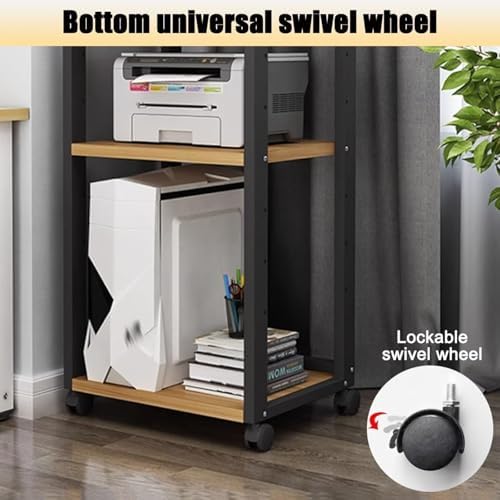 Adjustable 4-Tier Printer Stand, Heavy Duty Under Desk Cart with Storage Shelf, Multi-Functional AV Media Table for Home Office, White & Light Walnut Finish