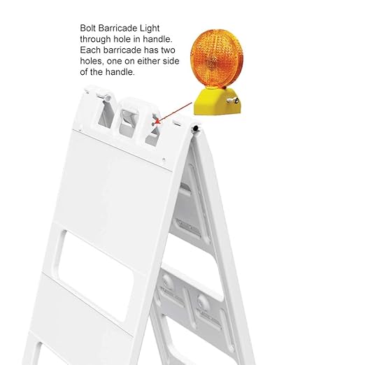 Plasticade All-Plastic A-Frame Type 1 Barricade (12" Top) - High Intensity Prismatic Reflective Sheeting, Durable, High-Visibility Traffic Control Solution with Built-in Handle, and Click Lock Hinges