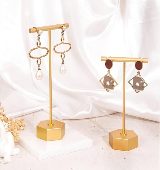 GISELA D 4Pcs Gold Metal Earring T Bar Stand Retail Display Holders for Show, Jewelry Online Stores Photography Display Props (Gold 4pcs)