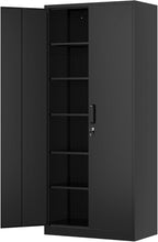 Metal Storage Cabinet-71” Tall Steel File Cabinets with Lockable Doors and Adjustable Shelves-Black Steel Storage Cabinet for Home, School, Office, Garage