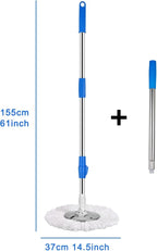 Spin Mop and Bucket with Wringer Set, 360° Mop and Bucket System with 3 Microfiber Mop Refills and 61" Extended Handle, Spinning Mop Bucket for Floor Cleaning, Blue