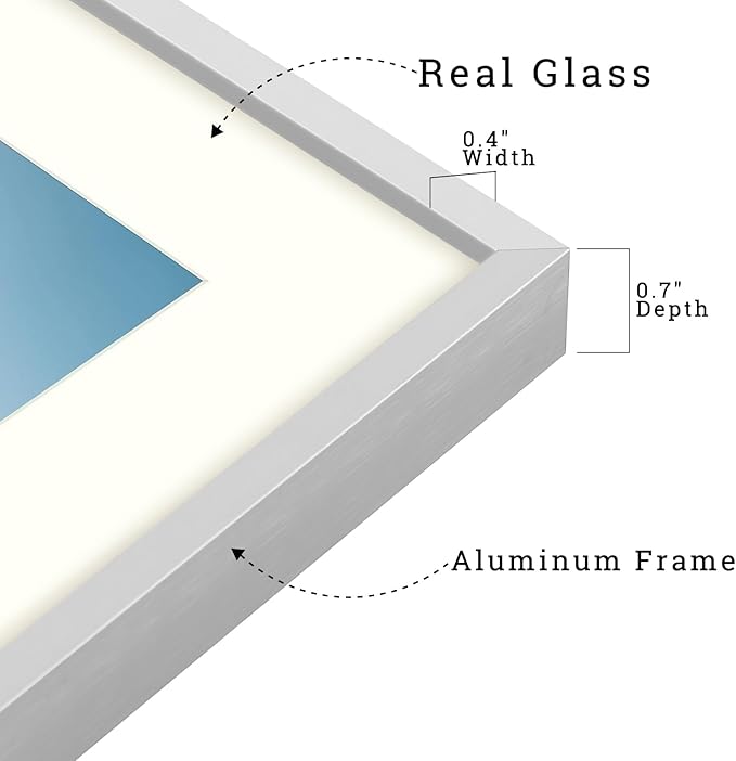 Frametory, 12x12 Metal Picture Frame with Mat for 8x8 Picture & Real Glass, Aluminum Photo Frame Collection (Silver, 1 Pack)