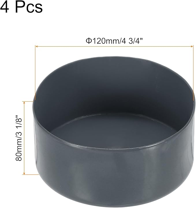 uxcell 4pcs Rubber End Caps 120mm(4 3/4 Inch) ID x 80mm(3 1/8 Inch) H Vinyl Round End Cap Cover Screw Thread Protectors Dark Grey