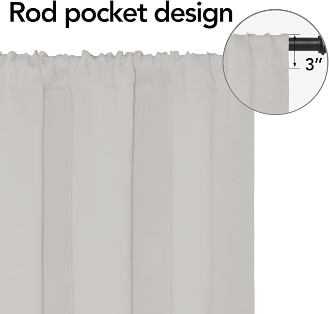 Easy-Going Rod Pocket Blackout Curtains for Bedroom, Room Darkening Window Curtains for Living Room, Thermal Insulated Noise Reduction Solid Window Drapes, 2 Panels (52x56 in, Light Linen)