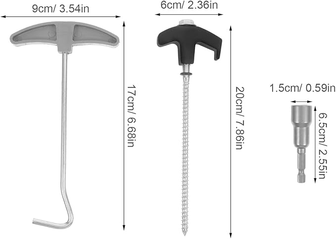 Hexagonal Carbon Steel Tent Ground Anchors with Threaded Spiral Design Camping Pegs for Beach Lawn Hard Soil Fabric-Friendly Caps for Tent Protection and Enhanced Stability