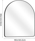 GLASHOM Arched Bathroom Mirror, 40"x48" Black Arched Mirror for Bathroom, Wall Mounted Mirror, Black Vanity Wall Mirror w/Metal Frame for Bedroom, Entryway, Living Room, Vertically Hanging