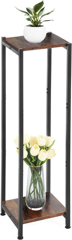 Extra Tall Plant Stand Indoor,40 Inch Plant Stands,2 Tier Metal Plant Stand with Heavy Duty Wood,Rustic Brown and Black
