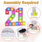 Marquee Numbers Colorful 21st Birthday Decoration: 4FT Large Light Up 21 Year Old Birthday Decorations Anniversary Backdrop Cardboard Sign 18 Colors Number 21 Mosaic Balloon Frame