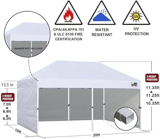 Eurmax USA 10'x20' Pop-up Canopy Tent Commercial Instant Canopies with 4 Removable Zipper End Side Walls and Roller Bag, Bonus 6 SandBags(Forest Green)