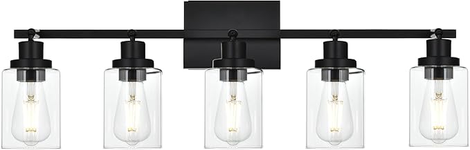 5-Light Track Lighting Kit Black Track Lighting Fixtures Bathroom Wall Sconces Ceiling Mount Kitchen Tracking Lights, Rotatable Spotlight with Clear Glass Shade for Kitchen Shop Hallway