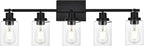 5-Light Track Lighting Kit Black Track Lighting Fixtures Bathroom Wall Sconces Ceiling Mount Kitchen Tracking Lights, Rotatable Spotlight with Clear Glass Shade for Kitchen Shop Hallway