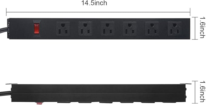 4Pack Metal Wall Mount Power Strip, Mountable Power Outlet with 6 AC Outlets, Aluminum Alloy Mount Power Socket with Switch, 6 FT SJT 3/C 14AWG Power Cord, 15A 125V 1875W (6AC)