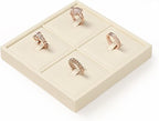 Oirlv Microfiber 4 Slots Jewelry Ring Display Tray Rings Display Organizer Tray(Beige)
