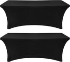 Spandex Table Cover 2 Pack 5FT Black Fitted Tablecloths,Washable Wrinkle Resistant Stretch Table Cloth Rectangle for Vendor Booth Display Items,Party Supplies for Adults,Wedding Decorations,Banquet