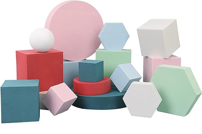 8PCS Geometric Cube Photo Props Set, Hard Foam Photography Background Props for Goods, Crafts, Lipstick, Jewelry, Cosmetics, Makeup Tools, Food (White)