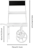 Flower Display Stand with Blackboard, 2 Tier Flower Cart Display Rack, Plant Holder Display with Decoration Wheels, Heavy Duty Moving Flower Rack for Patio Garden Living Room Florist(White)