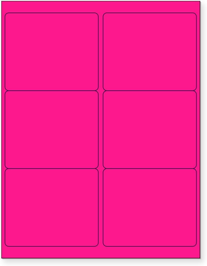 8-1/2 x 11 Neon Color High Light Fluorescent Labels for Laser & Inkjet Printer (Pink Fluorescent, 4" x 3-1/3" - 6 Per Page | 150 Labels)