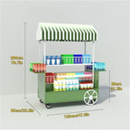 Portable Food Cart with Canopy, Mobile Vendor Display Stand with Lockable Wheels, Outdoor Food Stall Trolley, Foldable Commercial Display Cart for Market, Street Food & Events(White)
