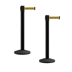 Crowd Control Warehouse CCW Series RBB-150 - Set of 2 Stanchion Retractable Belt Barriers - 16 Foot, Yellow"Caution - DO NOT Enter" Black Letter Belt with Black Steel Post - Easy Assembly