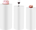 OUKANING 3 PCS Metal Display Pedestal Stands, Cylinder White Display Stands Pillars, Decoration Cube Sculpture Display Column for Wedding Party Baby Shower Birthday, H27.56'', 26'', 23.62''