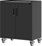 Metal Garage Storage Cabinet on Wheels, Lockable Rolling Tool Cabinet with Doors and Shelves, Heavy Duty Mobile Steel Cabinet for Garage Warehouse Workshop
