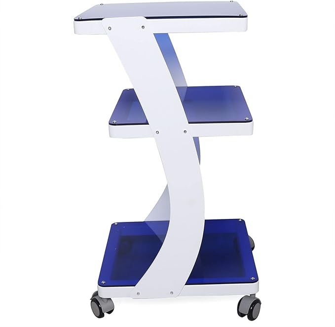 3 Tier Steel Rolling Utility Cart Storage Organizer Carts,3-Shelf Glass and Steel Den-tal Equipment Mobile Trolley Service Cart with Wheels,Load 66LBS