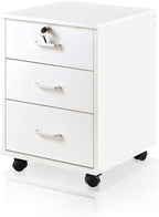 TUKAILAi Mobile File Cabinet with 3 Drawers, Lockable Storage Unit Wooden Rolling Office Filing Cabinet with Wheels, for Legal/Letter/A4 Sized Documents Home Office (White 1PCS)