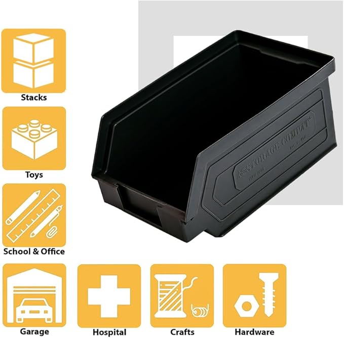 24 Pack Plastic Storage Bins, Hanging, Stackable, Storage Organizer Bin for Warehouses, Workshops 7-Inch x 4-Inch x 3-Inch, Black