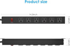 2Pack Metal Wall Mount Power Strip, Mountable Power Outlet with 6 AC Outlets, Aluminum Alloy Mount Power Socket with Switch, 6 FT SJT 3/C 14AWG Power Cord, 15A 125V 1875W (6AC)